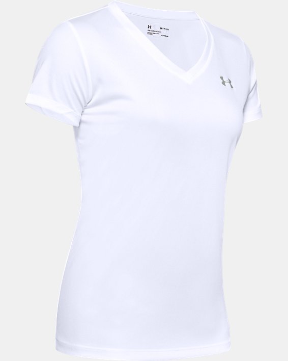 Camiseta Manga Corta con Cuello en V UA Velocity para Mujer, White, pdpMainDesktop image number 4
